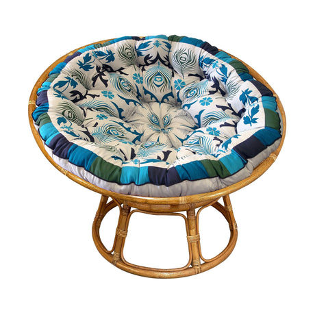 COTTON CRAFT Papasan - Polly Peacock - Blue - Overstuffed Chair Cushion, Sink into Our Thick Comfortable and Oversized Papasan, Pure Cotton Duck Fabric, Fits Standard 45 inch Round Chair COTTON CRAFT