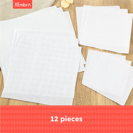 XEmbro 12 PCS Aida Cloth 14 Count, 4 Sizes White Cross Stitch Fabric for Craft Embroidery, Classic Reserve Aida Cloth for Embroidery Beginner, Needlework, Cross Stitch (5.9 to 11.8inch) XEmbro
