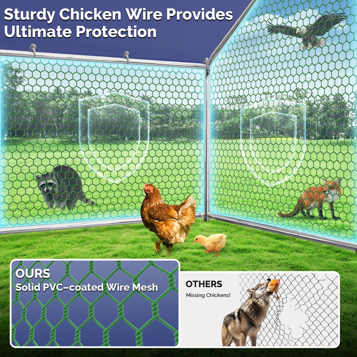 Guiferland Large Metal Chicken Coop with Hexagonal Chicken Wire, Chicken Coop Run Pen for Yard with Waterproof Cover, Outdoor Large Walk-in Chicken Coops for 8 Chickens Duck Pen House Cage Run Guiferland