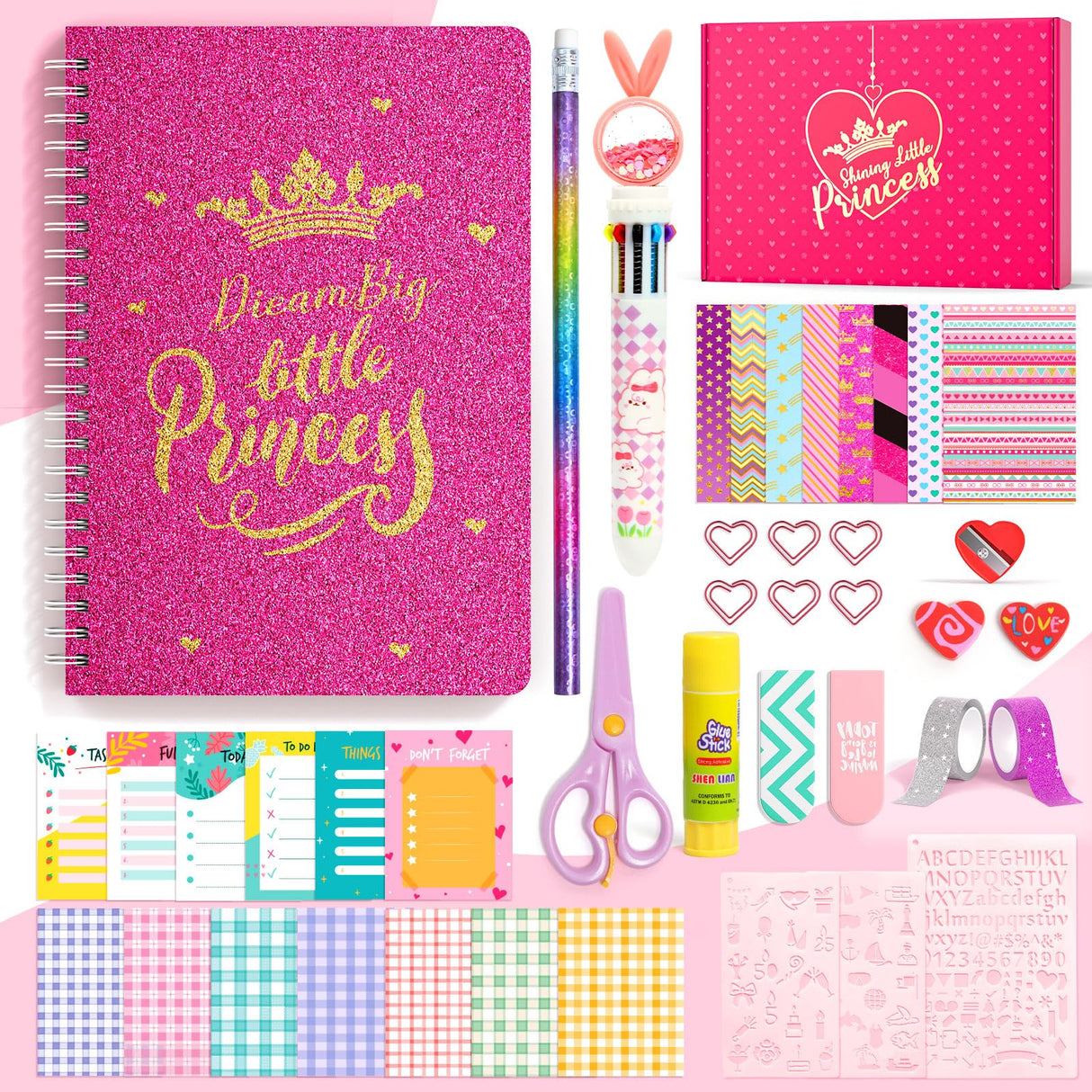 ADUSRIZ Princess DIY Journal Kit for Girls Gift for 8-12, 50 Pcs Scrapbook & Diary Supplies Set, Journaling Art Crafts Kit with Storage Case, Birthday Gifts for Teen Girls Craft Sets ADUSRIZ