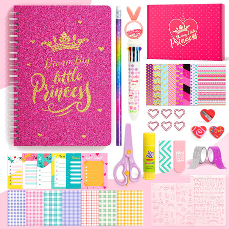 ADUSRIZ Princess DIY Journal Kit for Girls Gift for 8-12, 50 Pcs Scrapbook & Diary Supplies Set, Journaling Art Crafts Kit with Storage Case, Birthday Gifts for Teen Girls Craft Sets ADUSRIZ