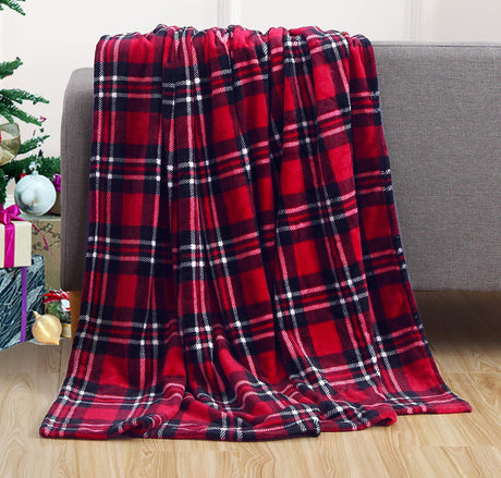 Valerian Elegant Comfort Velvet Touch Ultra Plush Christmas Holiday Printed Fleece Throw/Blanket-50 x 60inch, (Plaid) Valerian