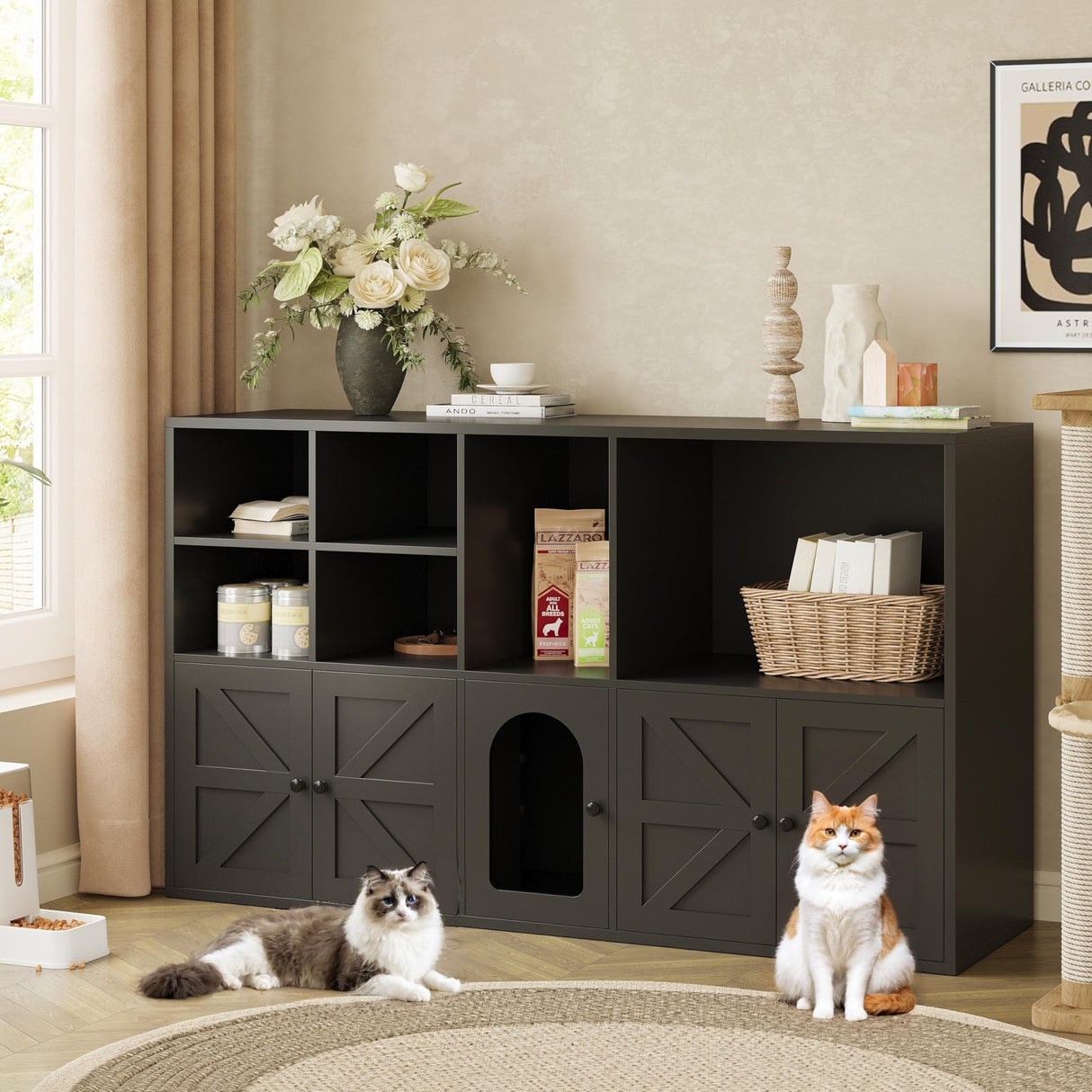 IRONCK Cat Litter Box Enclosure for 2 Cats, Litter Box Furniture Hidden with Double Room and Large Storage Space, Wooden Washroom Furniture, Cat House, Black IRONCK