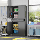 GLADIW Garage Storage Cabinet, Metal Storage Cabinet with 2 Drawers and 2 Adjustable Shelves, Metal Lockers with Pegboards for Homes, Offices, Kitchens, Schools and Pantries GLADIW