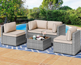 Shintenchi 5 Pieces Outdoor Patio Furniture Sets, Patio Sectional Sofa Couch, Gray PE Wicker Furniture Modular Patio Conversation Sets Patio Sofa with Washable Cushions & Table（Khaki） Shintenchi