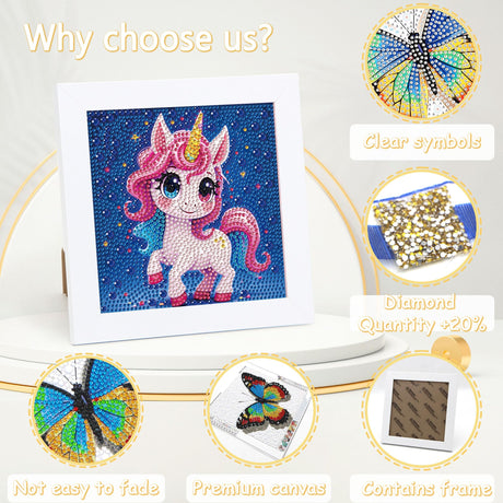 lesaonsy Diamond Painting Kit with Frame - 6 Inch Pre-Framed Animal Art | Beginner-Friendly DIY Craft Gift for Teens & Adults | Complete Set with Tools, Gem Art Kits Gift (Cartoon Unicorn) lesaonsy