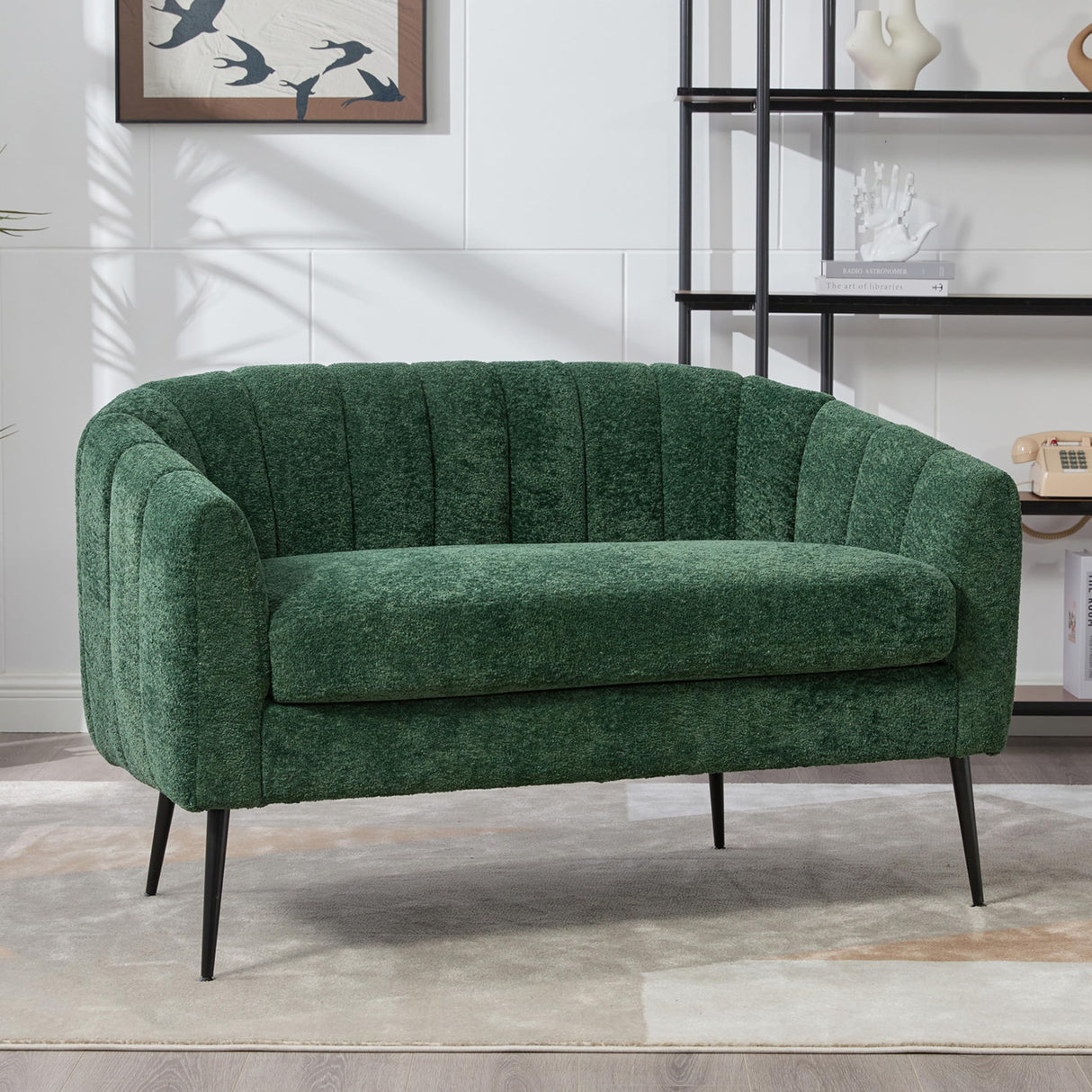 OIKIIWOO 50.2" Small Sofa Couch for Small Spaces,Modern Corduroy Loveseat Couches,Oval 2 Seater Sofas Love Seat with Metal Legs for Apartment,Bedroom,RV. (Green, 50.2") OIKIIWOO