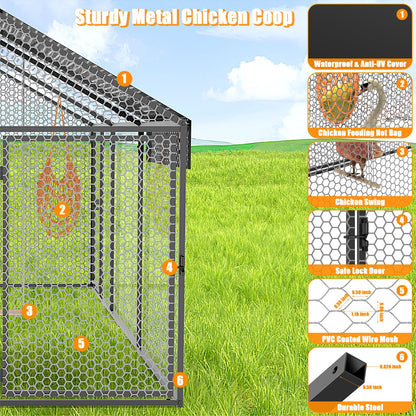 Large Metal Chicken Coop 120"×40"×40" Heavy Duty Chicken Run Hen House with Waterproof Anti-UV Cover for Outdoor Chicken Pens with Chicken Swing - WoodArtSupply