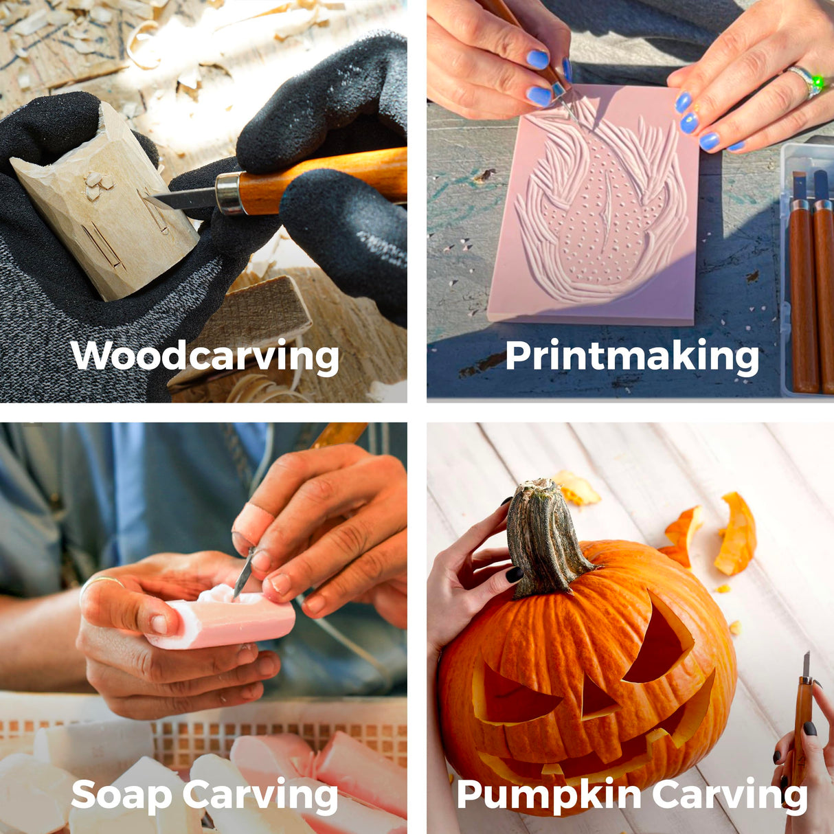 Beginner-Friendly Wood Carving Kit, 15pc Wood Carving Tools Set with Razor Sharp Carving Knives & Mini Chisels, Linoleum Carving Tools, and Woodworking Tools for DIY Crafts from Schaaf Tools (Large) Schaaf Wood Carving Tools