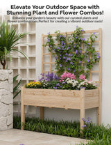 Raised Garden Bed with Legs for Outdoors, 46"x23"x65" Wooden Elevated Planter Box with Trellis, Planter Liner for Backyard, Patio, Balcony, Bed Liner for Climbing Plants, Flowers, Vegetables GarveeLife
