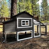 GUTINNEEN Chicken Coop Mobile Hen House Wooden with Run Poultry Cage with Nesting Box,Field Grey GUTINNEEN