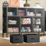Lulive 10 Drawer Black Dresser for Bedroom, Dresser TV Stand with Power Outlet, Entertainment Center Chest of Drawers for 55'' Long TV, Wide Fabric Dresser for Storage and Organization (Black) Lulive