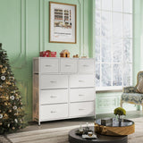 WLIVE 9-Drawer Dresser, Fabric Storage Tower for Bedroom, Hallway, Closet, Tall Chest Organizer Unit for Bedroom with Fabric Bins, Steel Frame, Wood Top, Easy Pull Handle, White WLIVE