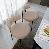 AISALL Dining Chairs Set of 2 Round Upholstered Boucle Dining Room Chairs Mid-Century Modern Kitchen Chairs Curved Backrest Chairs for Dining Room Black Metal Legs, Light Brown AISALL