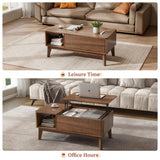 LYNCOHOME Fluted Lift Top Coffee Table with Hidden Compartment, Modern Center Table for Living Room, Home Office（Walnut） LYNCOHOME