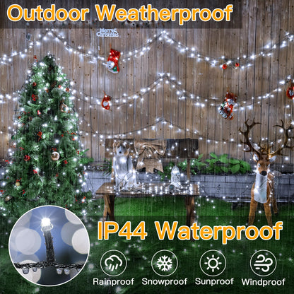 Ollny Christmas Lights, 500LED 164FT Long Christmas Tree Lights with 8 Modes Remote Timer IP44 Waterproof, Outdoor Christmas Lights for Tree House Yard Outside Xmas Decorations White