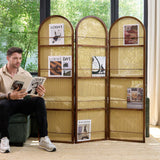 Rattan Room Divider with Bookshelf,Privacy Screen for Home Office & Bedroom,Portable Partition, Wooden Frame Svimi