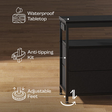 Huuger LED TV Stand for Bedroom, 47 Inch Dresser with Power Outlets, Entertainment Center for 55, 50, 43 Inch TV, 6 Drawer Dresser for Bedroom, Chest of Drawers with Open Shlef, PU Leather, Black Huuger
