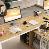 Homsee T-Shaped Corner Desk with File Cabinet - Spacious 94.5" Wooden Office Set for 2 Persons with Shelving and Organisers Homsee