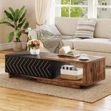 LITTLE TREE Expandable Wooden Coffee Table with 2 Drawers, Space-Saving Rectangular Farmhouse Center Table, Perfect for Living Room and Office, Brown and Black LITTLE TREE