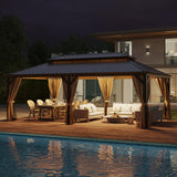 14'x22' Hardtop Gazebo Outdoor Aluminum Patio Gazebo Double Roof Galvanized Steel Gazebo Canopy with Netting and Curtains,for Garden Patio,Patio Backyard,Deck and Lawns GAZEBEST