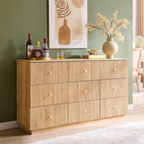 wow97e Fluted Dresser for Bedroom, 55" W 9 Drawer Dressers, Wood Tall Dresser Storage Organizer, Modern Bedroom Chest of Drawers with Deep Storage for Closet Hallway, Entryway, Living Room Natural wow97e