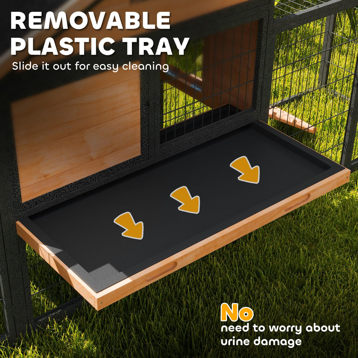 PawHut Rabbit Hutch Outdoor, 85" Large Wooden Bunny Cage with Steel Run, Removable No Leakage Tray, Waterproof Roof, Ramp, Metal Frame Guinea Pig Cage for 2-3 Small Animals Backyard Garden PawHut