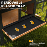 PawHut Rabbit Hutch Outdoor, 85" Large Wooden Bunny Cage with Steel Run, Removable No Leakage Tray, Waterproof Roof, Ramp, Metal Frame Guinea Pig Cage for 2-3 Small Animals Backyard Garden PawHut