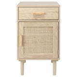 Finnhomy Tall Nightstands Set of 2, Night Stand, Bedside Table Set of 2 with Drawer and Shelf, Hand Made Rattan Decorated Doors, Nightstands with Storage for Bedroom, Natural, 2 Pack Finnhomy