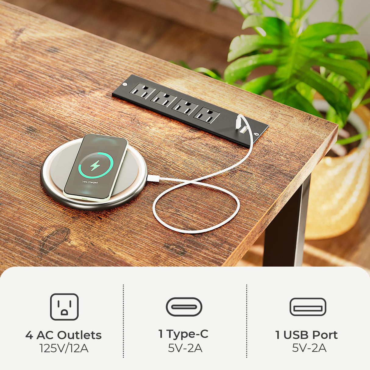 Huuger 55 Inch Desk with Power Outlets, Deeper & Thicker Desktop, Robust Metal Tubes, Computer Desk, Heavy Duty Office Desk, Work Gaming Desk for Home Office, Rustic Brown Huuger