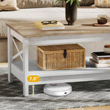 DWVO Coffee Tables for Living Room,Farmhouse Coffee Table, Storage Coffee Table, Small Coffee Table, Wood Coffee Table with Thicker Legs 2 Tier Coffee Table Center Table for Living Room, Grey Wash DWVO