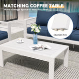 Amopatio Aluminum Patio Furniture Set, 6 Pieces Metal Outdoor Patio Furniture Sets, Outdoor Sectional Modern Sofa Couch with Coffee Table for Pool, Garden, White&Blue (Included Waterproof Covers) Amopatio