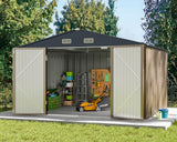 Greesum Metal Outdoor Storage Shed 10FT x 10FT, Steel Utility Tool Shed Storage House with Door & Lock, Metal Sheds Outdoor Storage for Backyard Garden Patio Lawn (10' x 10'), Brown Greesum