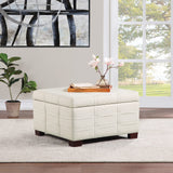 OSP Home Furnishings Detour Strap Square Storage Ottoman with Tray and Solid Wood Legs, Linen Fabric Office Star Products