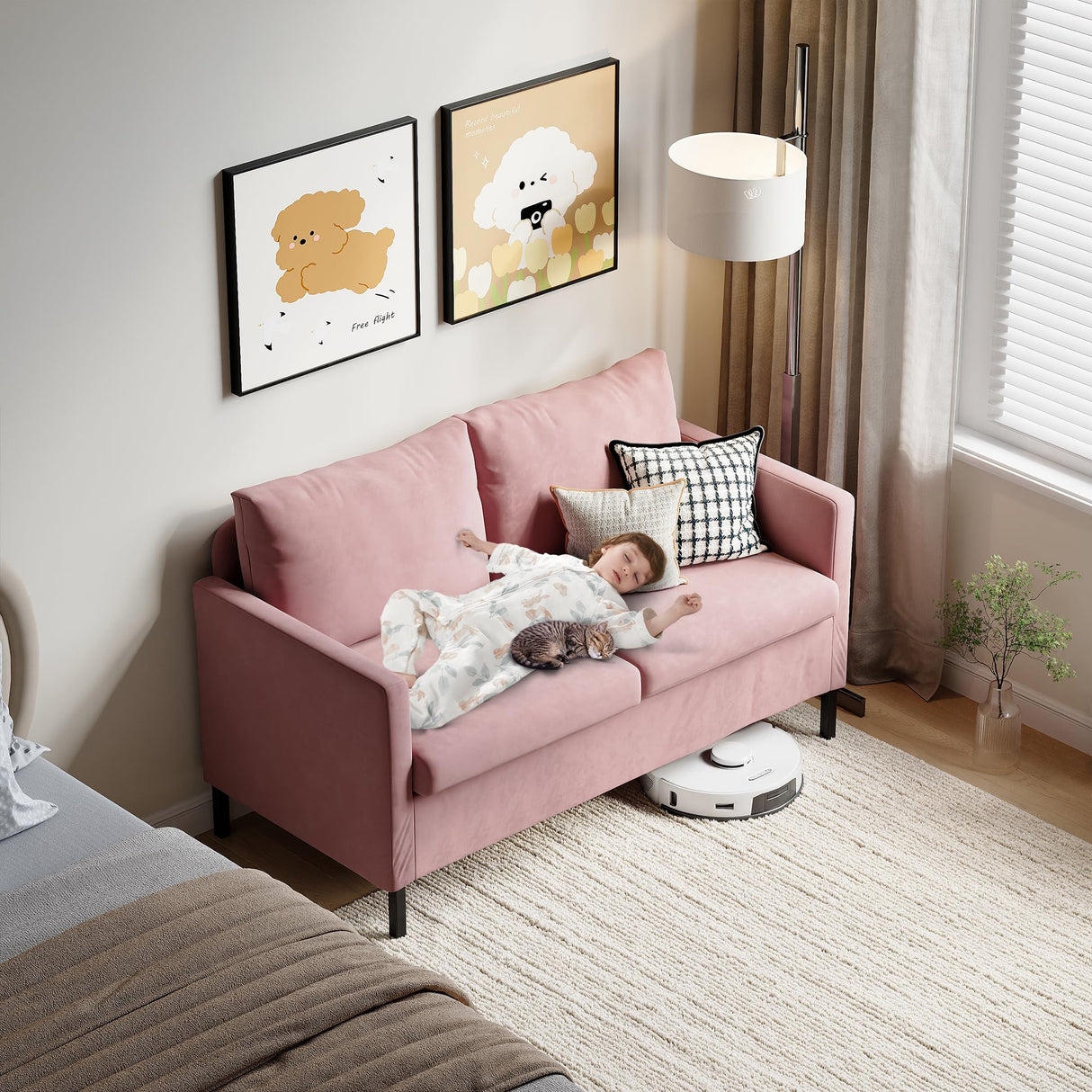 TYBOATLE Sofa Couch Mid Century Modern Small Loveseat for Living Room, 51" W Mini Little Upholstered 2-Seater Love Seats w/Iron Legs for Compact Small Space, Apartment, Bedroom, Dorm, Office (Pink) TYBOATLE