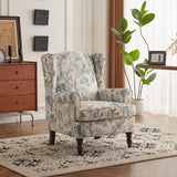 MELLCOM Floral Accent Chair, High Back Upholstered Armchair with Solid Legs, Leisure Single Sofa Chair for Living Room, Bedroom, Home Office, Light Blue Floral&Bird MELLCOM