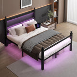CLIBFENG Full Size Bed Frame with Headboard and Footboard,Steel Slats Support-LED Bed Frame with USB Charging Station,Mattress Foundation-Under Bed Storage, No Box Spring Needed,Noise Free,Black CLIBFENG