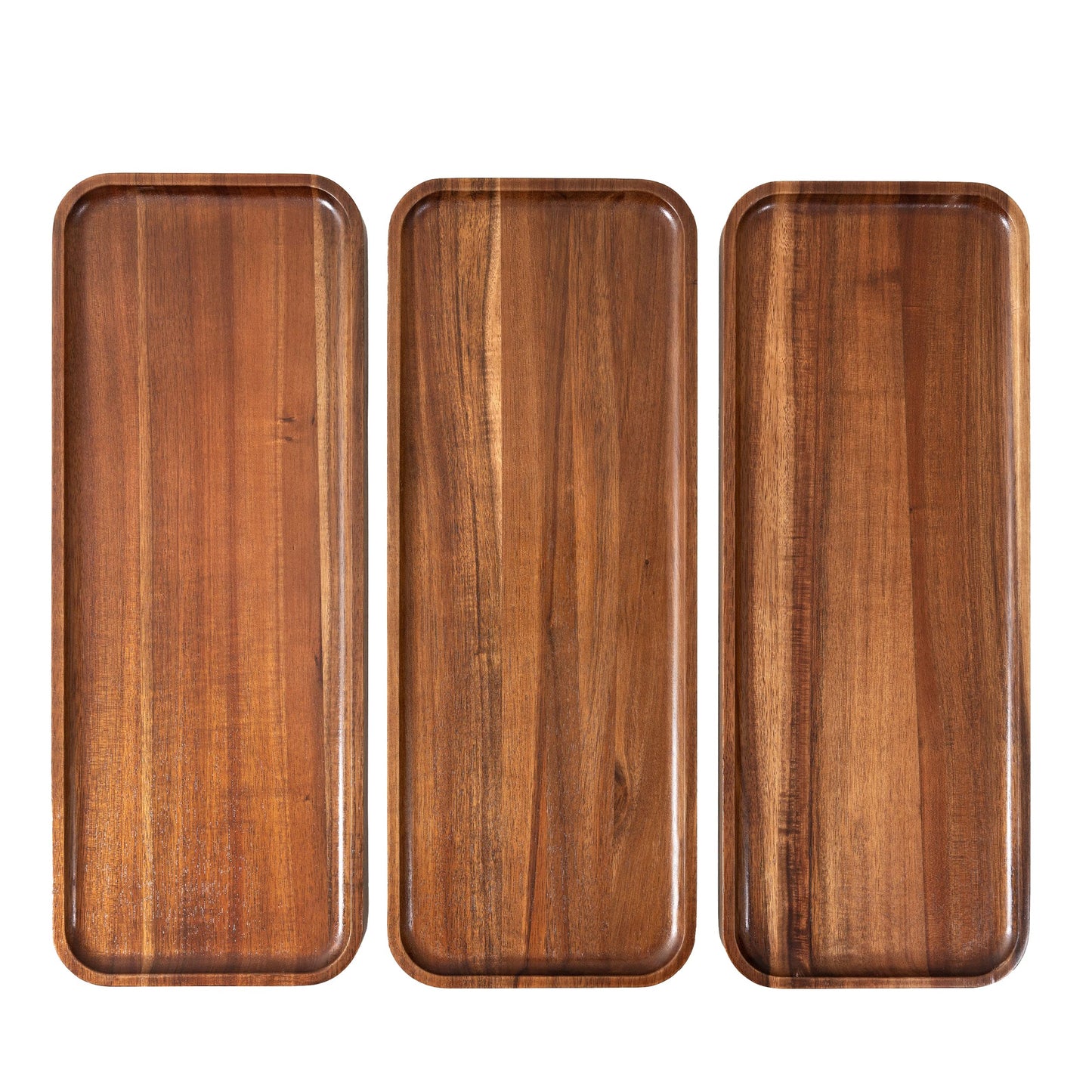 Large Solid Acacia Wood Serving Trays (17 x 6.5 inches) Rectangular Wooden Serving Platters for Home Decor, Food, Vegetables, Fruit, Charcuterie, Appetizer Serving Tray, Cheese Board (Set of 3 Plates)