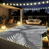 GENIMO Outdoor Rug 9' x 12' Waterproof for Patios Clearance, Reversible Outdoor Plastic Straw Camping Rug Carpet with LED String Light, Area Rugs Mats for RV, Camper, Deck, Balcony, Porch, Grey&White GENIMO
