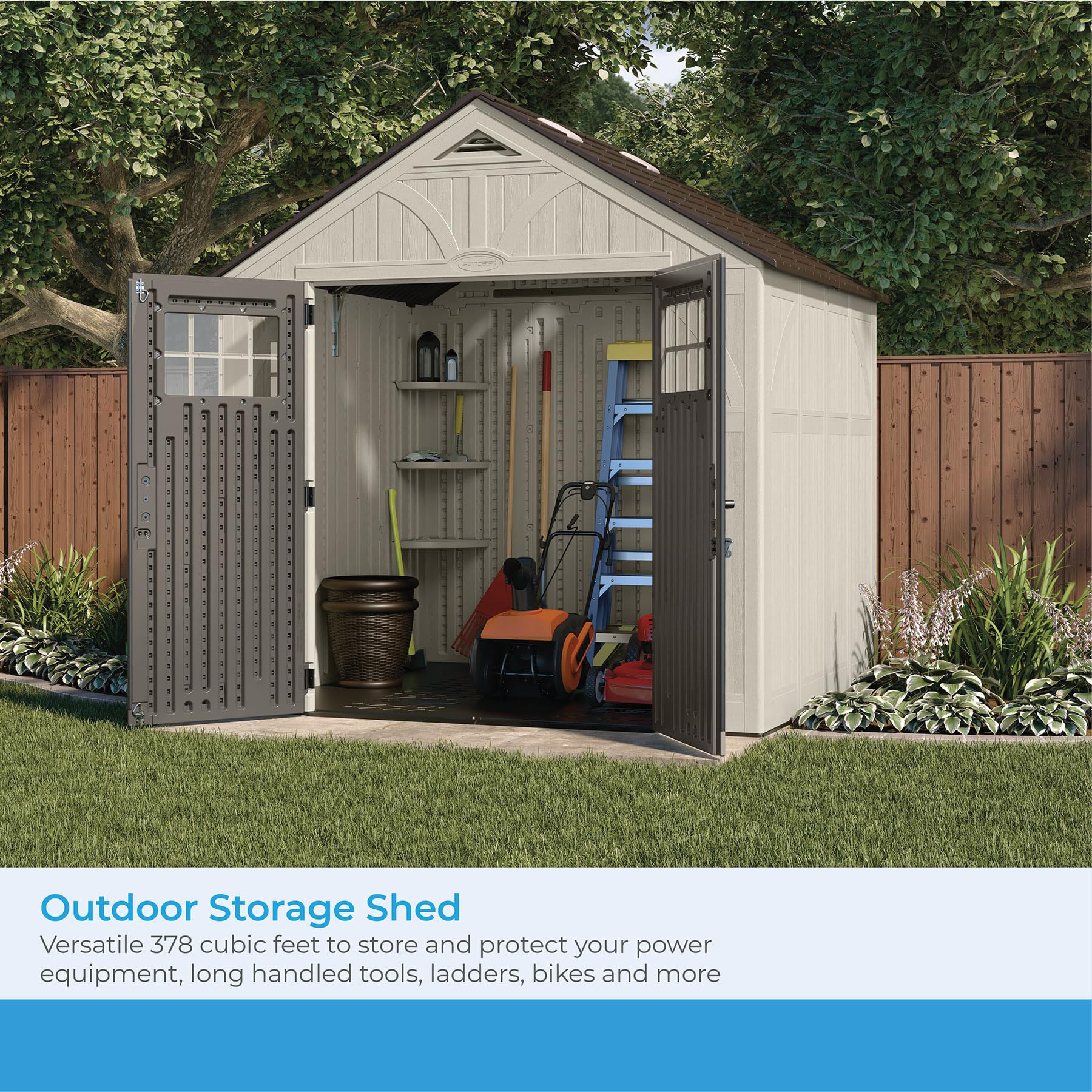 Suncast 8' x 7' Heavy-Duty Resin Tremont Storage Shed, Cream - WoodArtSupply