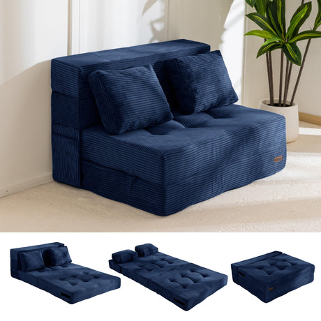 MAXYOYO Convertible Sofa Bed, Fold Out Loveseat Sleeper Sofa with Pillow, 4 in 1 Tufted Folding Couch Bed Foam Floor Couch, Lazy Chair for Living Room Bedroom Guest Room, Navy MAXYOYO