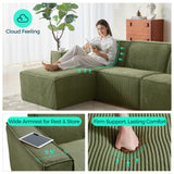 LINSY HOME Modular Sectional Sofa, 134" Boneless Couch L Shaped 4-Seat Sofa with Movable Ottoman, Corduroy Sectional Cloud Couches for Living Room, No Assembly Required, Green LINSY HOME