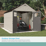 Suncast 8x13 Ft Resin Plastic Shed - Large Outdoor Shed with Floor Included, Lockable Double Doors & Skylights. 715 Cu Ft Tremont Outdoor Storage Sheds for Lawn Tools, Bikes, Riding Mowers, & Tractors Suncast