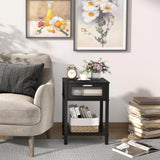 Nightstand Wooden Bedside Table with Drawer Black Night Stands Modern Style Small End Table Side Table with Storage Shelf for Bedroom Living Room MLBZ10B MMEOLUOOK