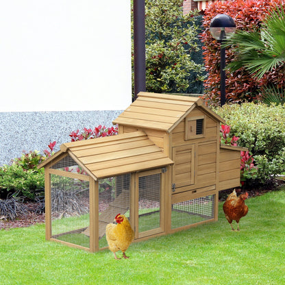 PawHut 59" Small Wooden Chicken coop Hen House Poultry Cage for Outdoor Backyard with 2 Doors, Nesting Box and Removable Tray, Natural Wood - WoodArtSupply