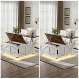 Dutsalrun Lift-Up Coffee Table with LED Storage and Charging Station | Farmhouse Square Lift-Up Table | Living Room Bench with Hidden Storage Dutsalrun