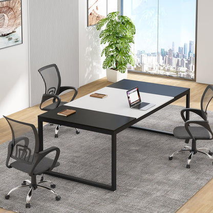 Tribesigns 6FT Conference Table, 70.86" L x 35.43" W x 29.52" H Rectangle Shaped Meeting Table, Modern Seminar Boardroom Table for Office Conference Room (White/Black) - WoodArtSupply