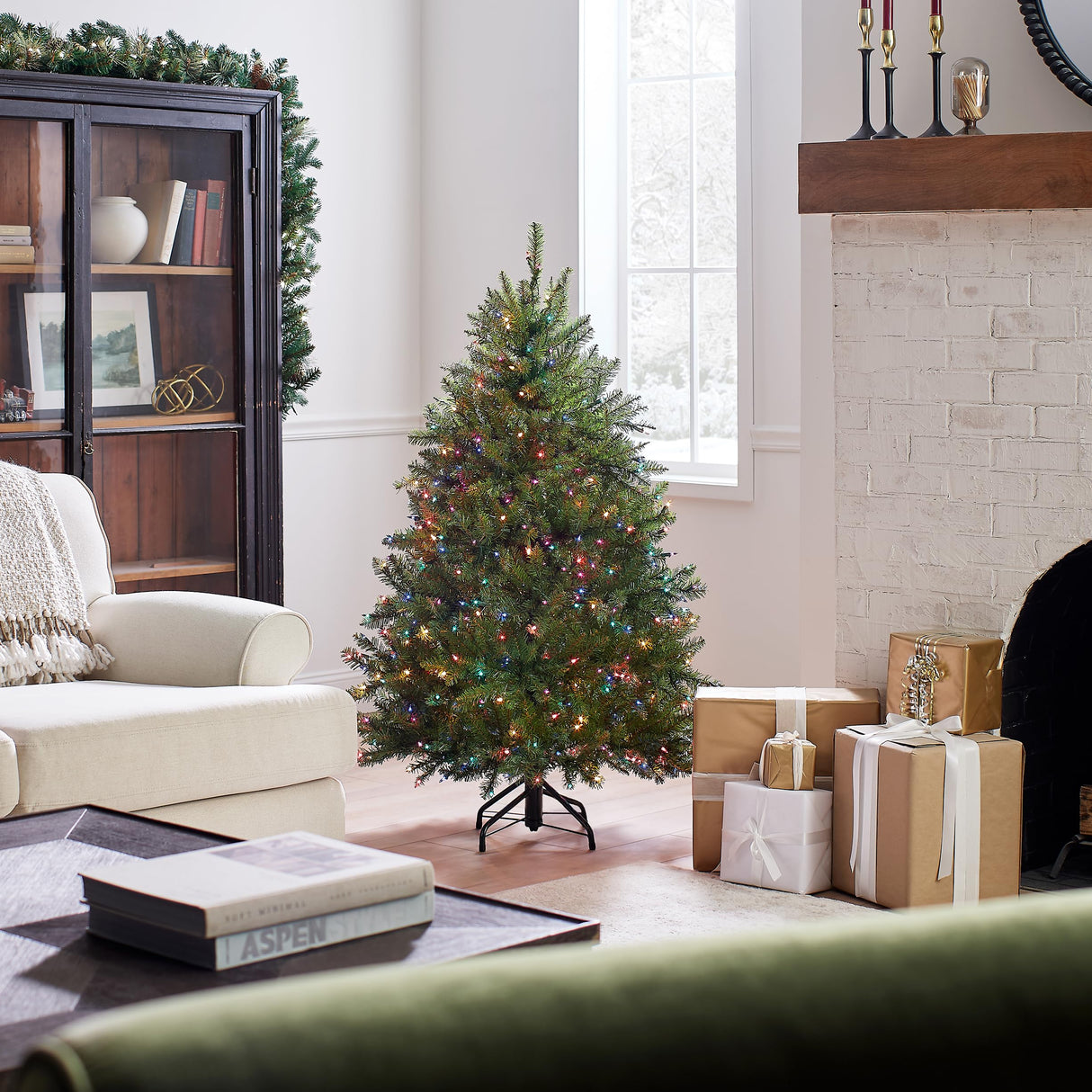 National Tree Dunhill Fir Tree With Multicolor Lights , 4.5 Feet National Tree Company