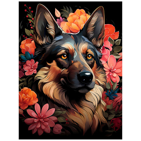 Diamond Art Kits for Adults, 5d DIY Flower Dog German Shepherd Full Drill Diamond Painting Kits for Adults Beginners, Diamond Painting Art Craft Kits for Adults, Wall Home Decor(No Frame) 12x16 Inch GVYGVY