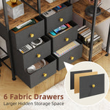 AFLUI Corner Bookshelf with LED Lights & 6 Fabric Drawers, 5-Tier Industrial L-Shaped Bookcase with Acrylic Display Shelf for Living Room, Office AFLUI